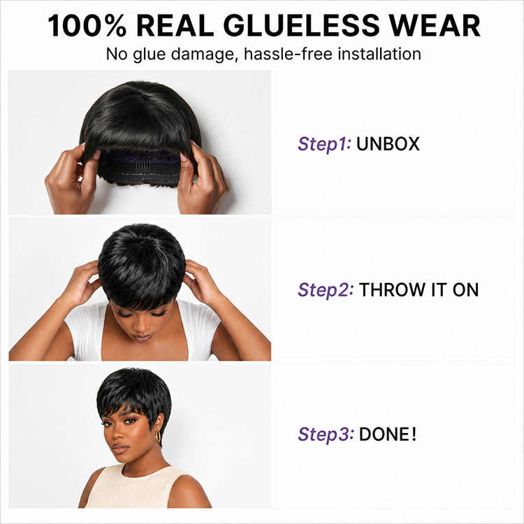 Beginner Friendly Natural Black ReadytoGo Glueless No Lace Short Pixie Cut Wig 06 inches-05