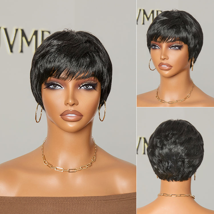 Beginner Friendly Natural Black ReadytoGo Glueless No Lace Short Pixie Cut Wig 06 inches-01