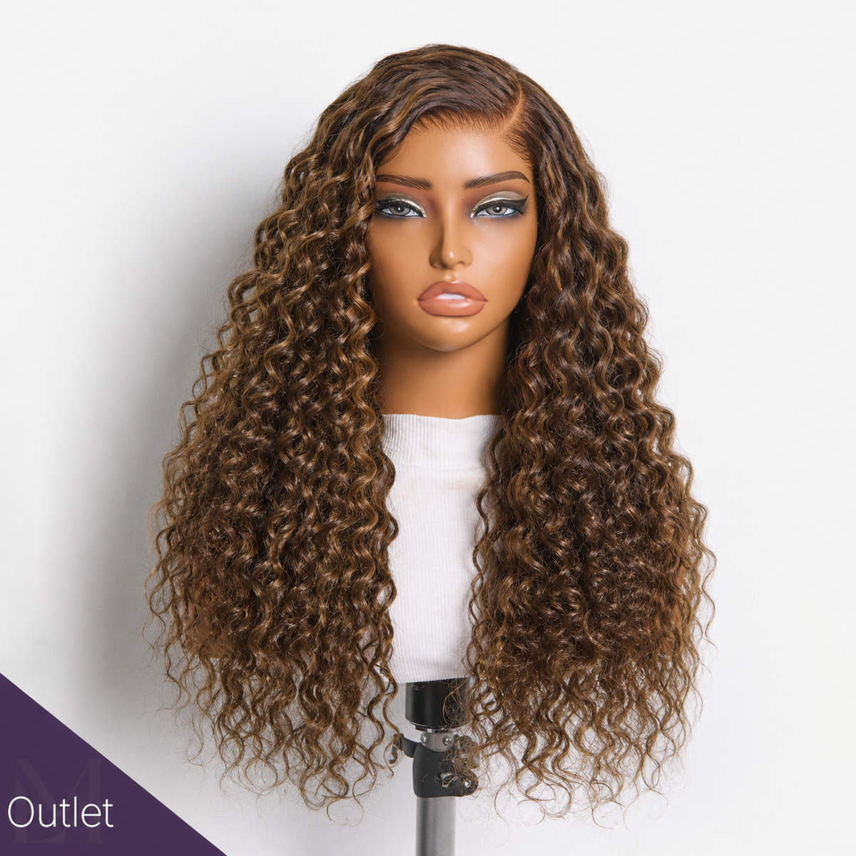 Outlet | Brown Highlight Water Wave 7*6 Lace Wig Pre-cut Lace  Wig-01
