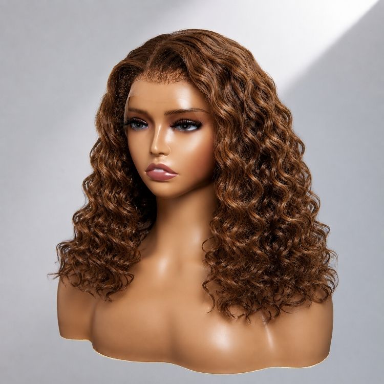 Worth | 4C Edges | Color Brown Water Wave Kinky Edges Free Parting 13x4 Undetectable Lace Front Wig-01