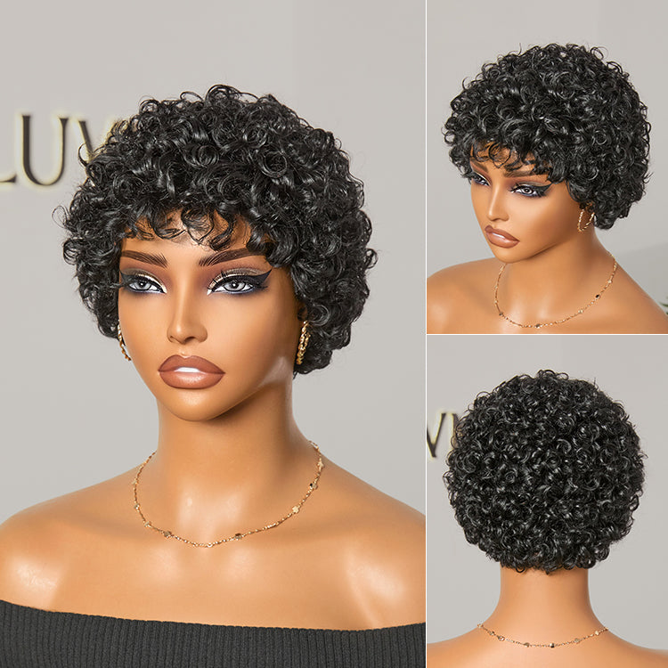 Beginner Friendly Natural Black ReadytoGo Glueless No Lace Lightweight Bouncy Wig With Bangs 06 inches-01