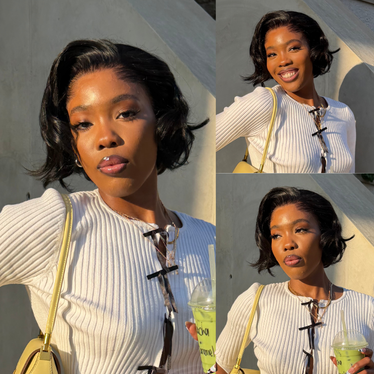 [jai__mt]'s Special Link Pre-do Lagos Hairline Flexi Fit Invisi Drawstring Cap 180% Density Natural Black Pixie Cut Bob Glueless 13x4 Frontal HD Lace Wig 08 Inches-01