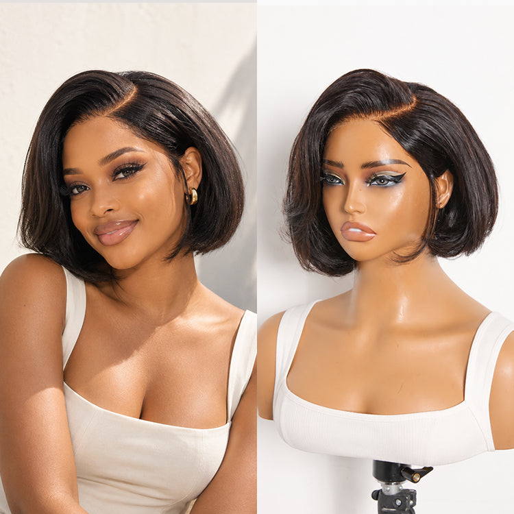 180% Density Sleek Short Bob Minimalist HD Lace Wig Pre-cut Lace All-Day Comfort Cap 8 inches-22