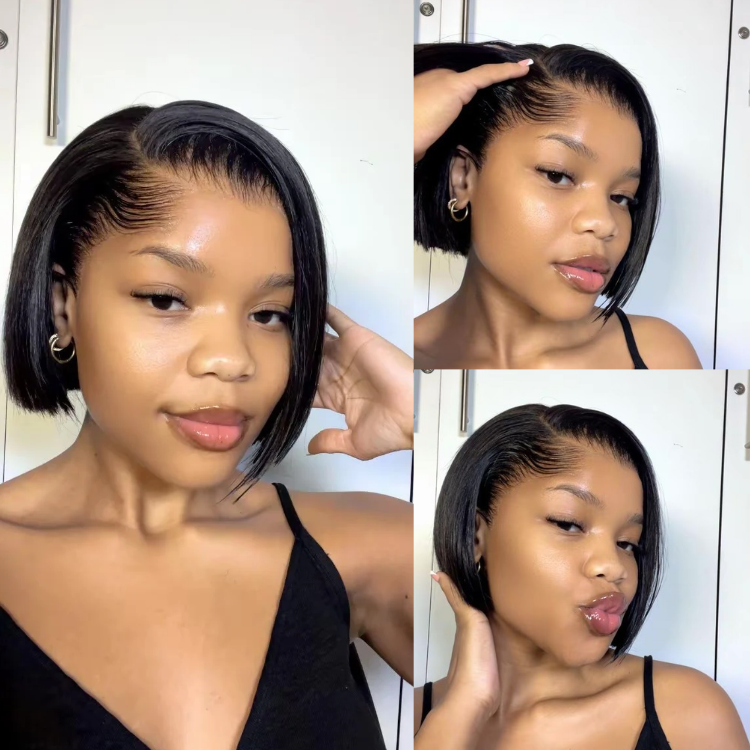 [ohstha_]'s Special Link Pre-do Lagos Hairline Flexi Fit Invisi Drawstring Cap 180% Density Natural Black Pixie Cut Bob Glueless 13x4 Frontal HD Lace Wig 08 Inches-01