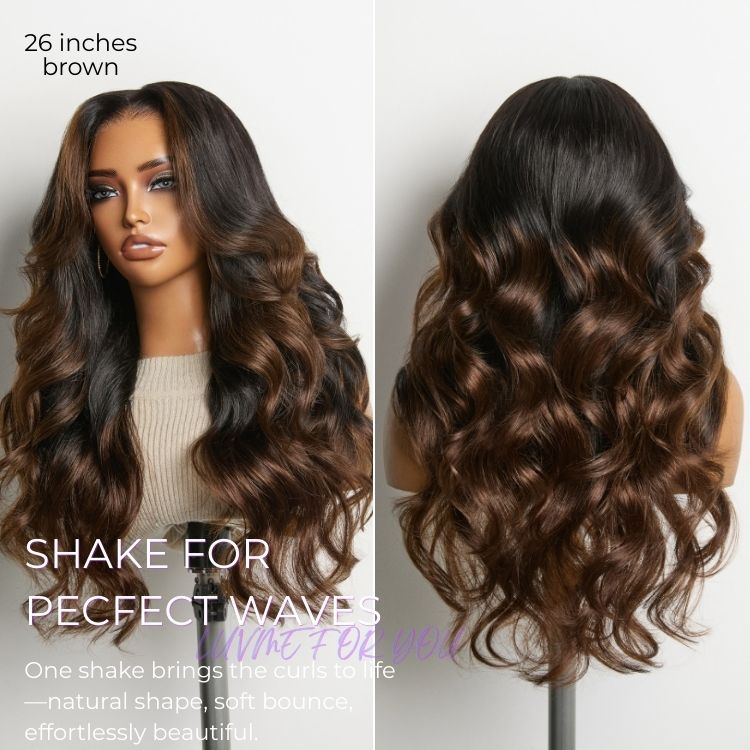 NatureMAX™ 200% Density Natural Black/Ombre Brown Loose Wave Glueless 13x6 HD Lace Front Wig Human Hair Pre-Cut Lace Flexi-Fit Drawstring Cap-28