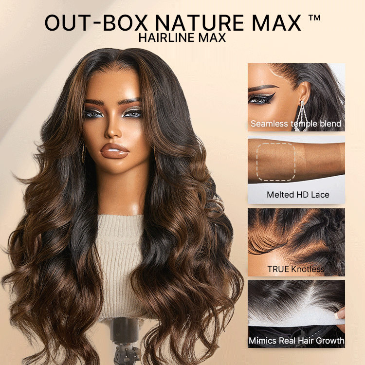 NatureMAX™ 200% Density Natural Black/Ombre Brown Loose Wave Glueless 13x6 HD Lace Front Wig Human Hair Pre-Cut Lace Flexi-Fit Drawstring Cap-27