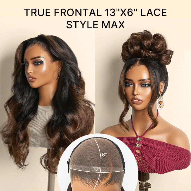 NatureMAX™ 200% Density Natural Black/Ombre Brown Loose Wave Glueless 13x6 HD Lace Front Wig Human Hair Pre-Cut Lace Flexi-Fit Drawstring Cap-26
