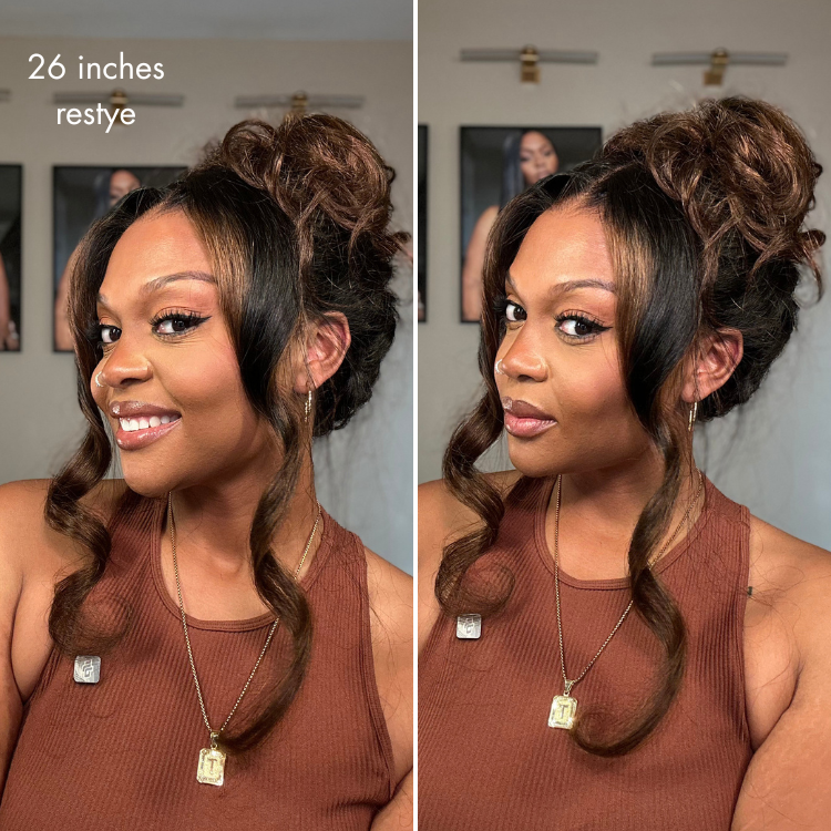 NatureMAX™ 200% Density Natural Black/Ombre Brown Loose Wave Glueless 13x6 HD Lace Front Wig Human Hair Pre-Cut Lace Flexi-Fit Drawstring Cap-32
