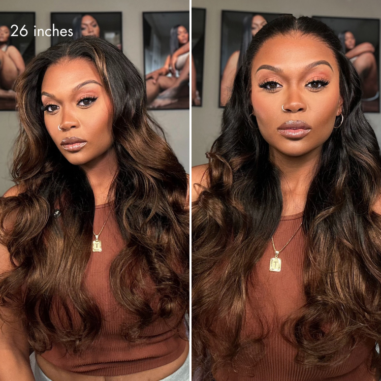NatureMAX™ 200% Density Natural Black/Ombre Brown Loose Wave Glueless 13x6 HD Lace Front Wig Human Hair Pre-Cut Lace Flexi-Fit Drawstring Cap-33