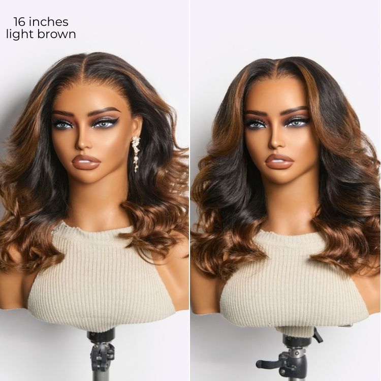 NatureMAX™ 200% Density Natural Black/Ombre Brown Loose Wave Glueless 13x6 HD Lace Front Wig Human Hair Pre-Cut Lace Flexi-Fit Drawstring Cap-31