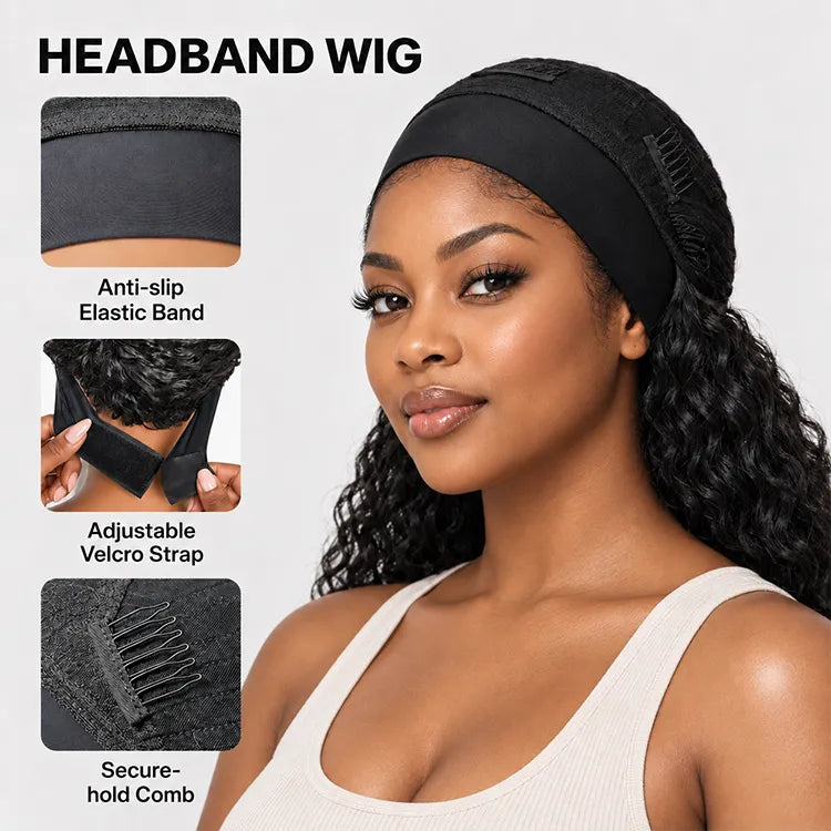 Beginner Friendly Water-Wave Wet and Wavy Headband Wig with Integrated Cooling Silk Headband, Effortless Wet-to-Dry Transformation (Get 2 Free Headbands)-08