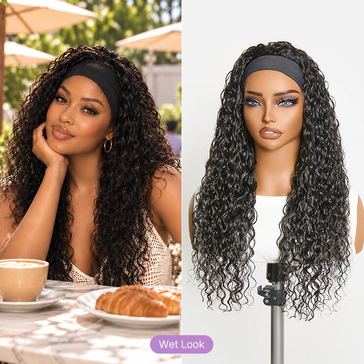 Beginner Friendly Water-Wave Wet and Wavy Headband Wig with Integrated Cooling Silk Headband, Effortless Wet-to-Dry Transformation (Get 2 Free Headbands)-03