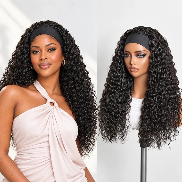 Beginner Friendly Water-Wave Wet and Wavy Headband Wig with Integrated Cooling Silk Headband, Effortless Wet-to-Dry Transformation (Get 2 Free Headbands)-01