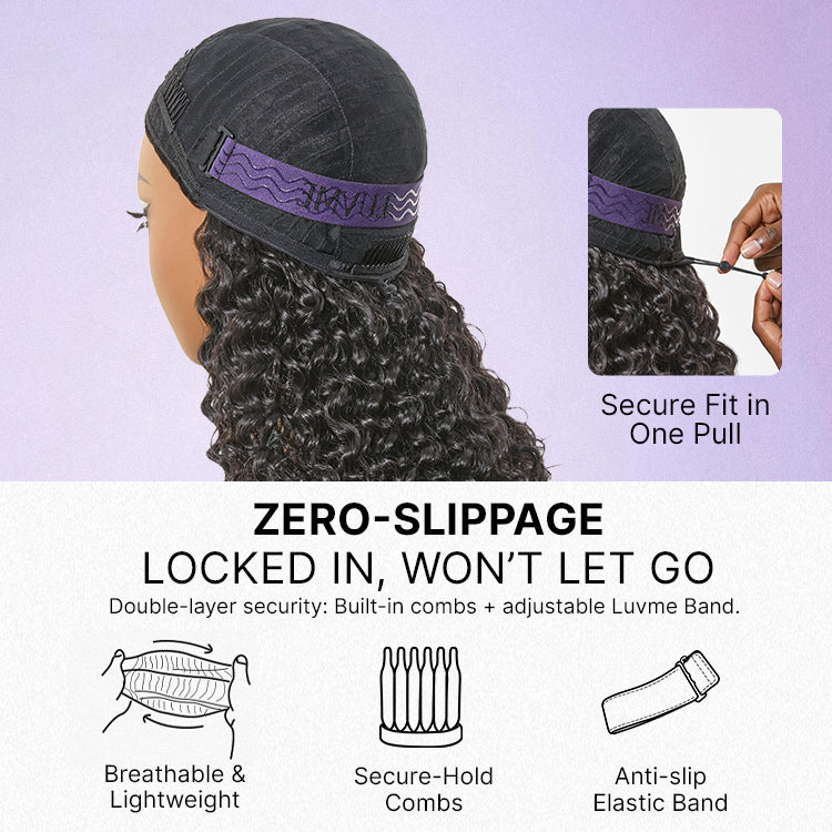 VolumeMAX™ 250% Density Fluffy & Full Water Wave Glueless Half Wig Flexi-Fit Drawstring-13