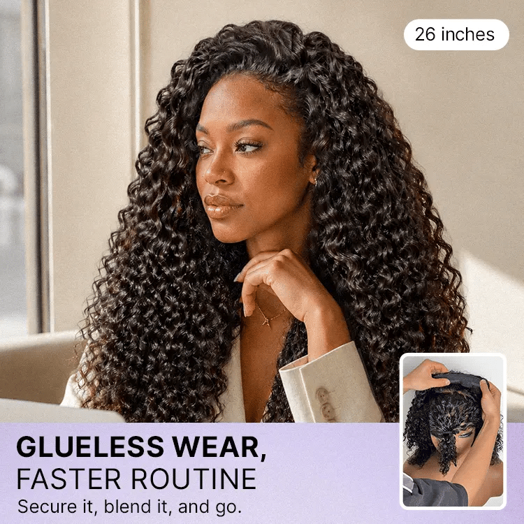 VolumeMAX™ 250% Density Fluffy & Full Water Wave Glueless Half Wig Flexi-Fit Drawstring-04