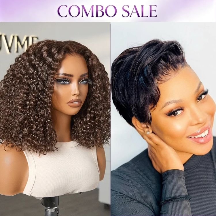 2 For 1 | VolumeMAX™ 220% Density Beginner Friendly Chestnut Brown 5x5 Closure HD Lace Lace Curly Wig+ ReadytoGo Super Hot Pixie Cut Glueless HD Lace Wig-01