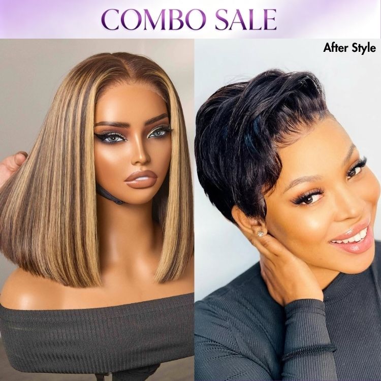 2 For 1 | ReadytoGo Super Hot Pixie Cut Glueless HD Lace Wig+Honey Blonde Highlight 200% Density ReadytoGo Super Double Drawn 4x4 Lace Wig-01