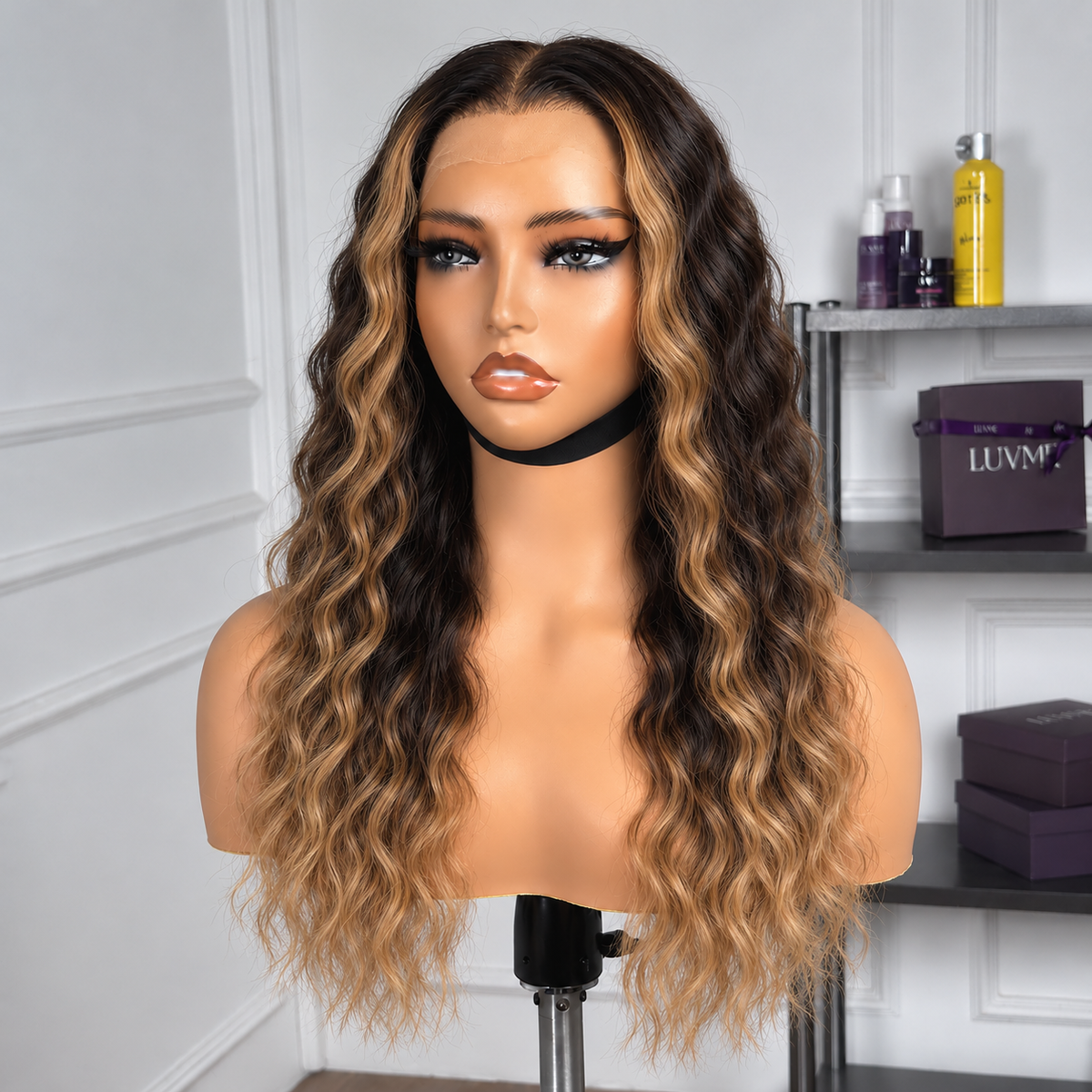 OUTLET | Honey Brown 5x5 Closure Lace Glueless Mid Part Water Wave Wig-SA ONLY-03