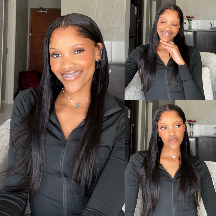 [thandeka_maluleke]'s Special Link Pre-do Lagos Hairline Flexi Fit Invisi Drawstring Cap Natural Black & Copper Ombre Highlights Silky Straight Glueless 13x4 Frontal HD Lace Wig Pre-Cut Lace-01