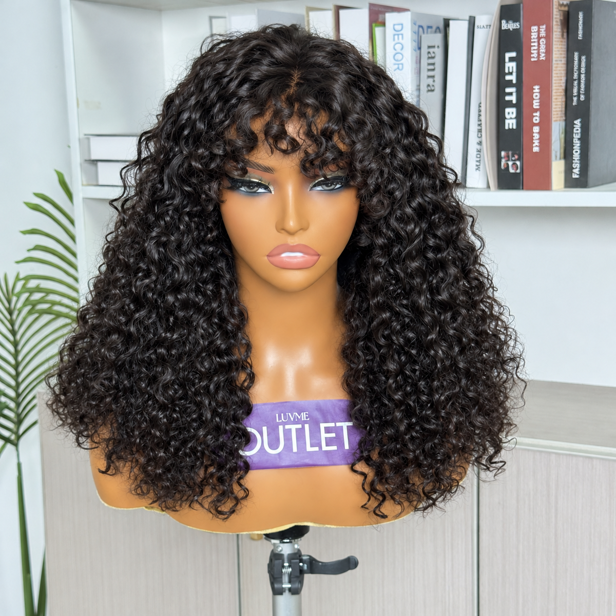 Outlet | Natural Black Water Wave With Bangs Glueless Headband Wig 100% Human Hair-SA ONLY-01