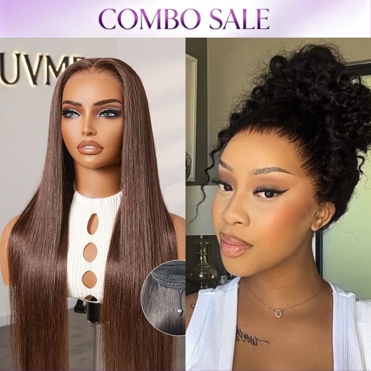 2 For 1 | Glueless 360 Lace Super Natural Hairline Water Wave Free Part Wig+Flexi-Fit Silky Straight Invisi Drawstring Cap Chestnut Brown Glueless 13x4 Frontal Lace Human Hair Wig-01