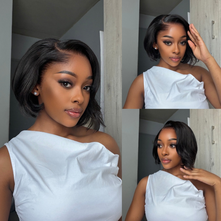 [issa_babbygirl]'s Special Link Pre-do Lagos Hairline Flexi Fit Invisi Drawstring Cap 180% Density Natural Black Pixie Cut Bob Glueless 13x4 Frontal HD Lace Wig 08 Inches-01