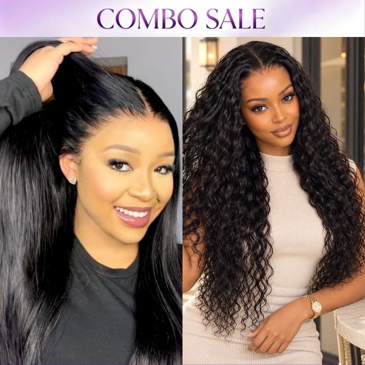 2 For 1 | PreMax 180% Water Wave Glueless Flexi-Fit Drawstring 13x4 Frontal Lace Fluffy Curly Wig+Flexi-Fit Silky Straight Invisi Drawstring Cap Glueless 13x4 Frontal Lace Human Hair Wig-01