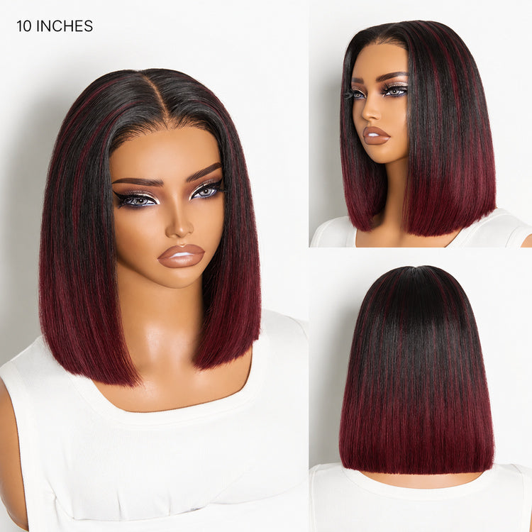 OUTLET | Luvme Hair Beginner Friendly Glueless Dark Red Silky Blunt Cut 5x5 Closure Bob Wig 100% Human Hair-01