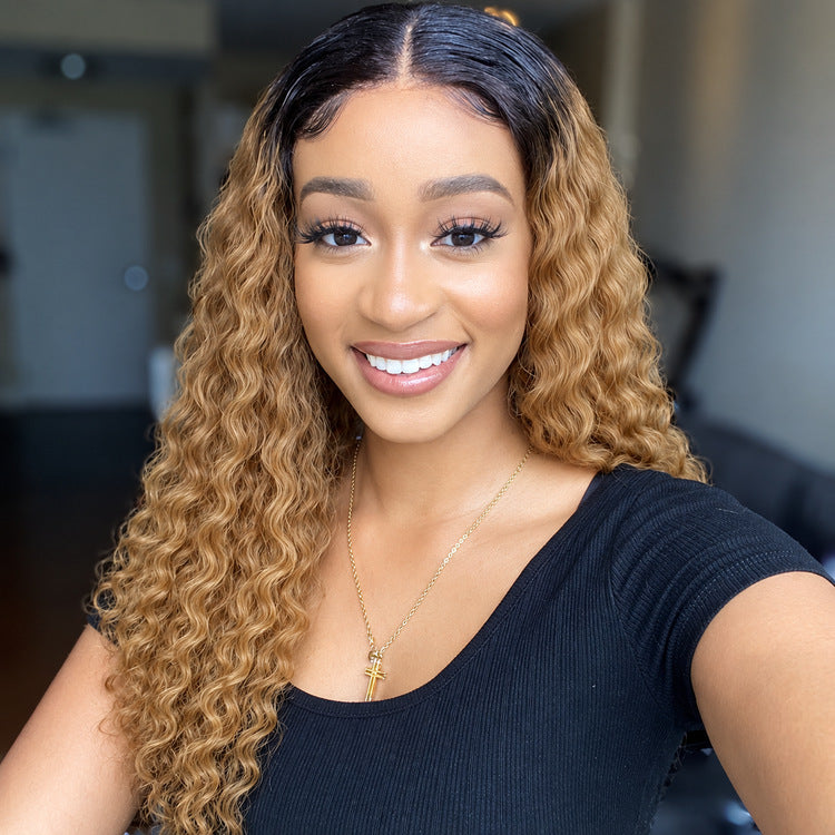 OUTLET I Ombre Brown Color Deep Wave Extented 4x4 Closure Lace Wig-01