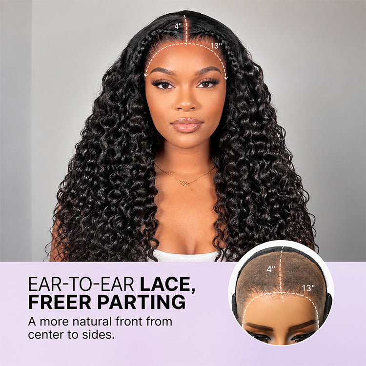 VolumeMAX™ 180% / 220% Density Water Wave Glueless Flexi-Fit Drawstring 13x4 Frontal Lace Fluffy Curly Wig Pre-Cut Lace-37