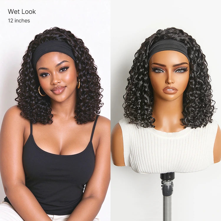 VolumeMAX™ 250% Density  Water Wave Glueless Curly Bob Wig Headband Wig 100% Human Hair (Get Free Trendy Headbands)-01