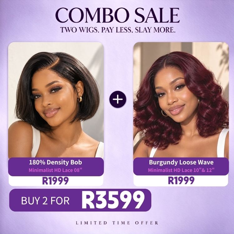 2 For 1 | Burgundy Loose Wave Minimalist HD Lace Glueless Wig+ 180% Density Sleek Short Bob Minimalist HD Lace 8 inches Wig-01