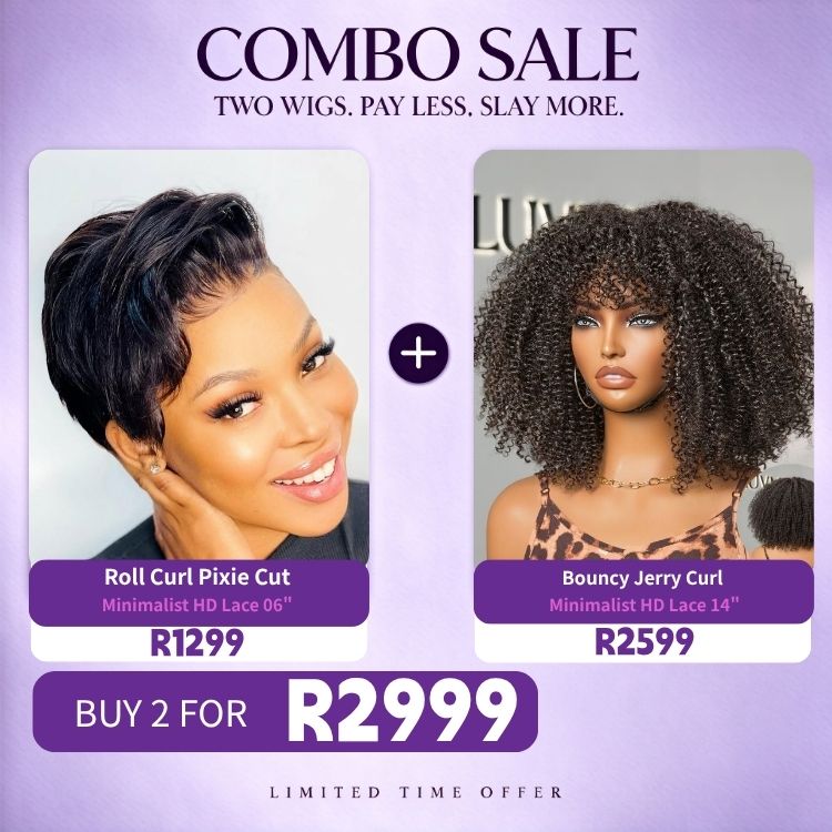 2 For 1 | Pixie Cut Glueless HD Lace 06 inches Wig+Bouncy Jerry Curl Glueless Minimalist HD Lace 14 inches Wig-01