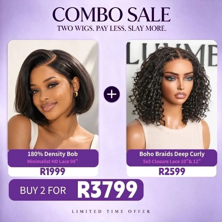 2 For 1 | Boho Braids Deep Curly 5x5 Closure Wig+ 180% Density Sleek Short Bob Minimalist HD Lace 8 inches Wig-04