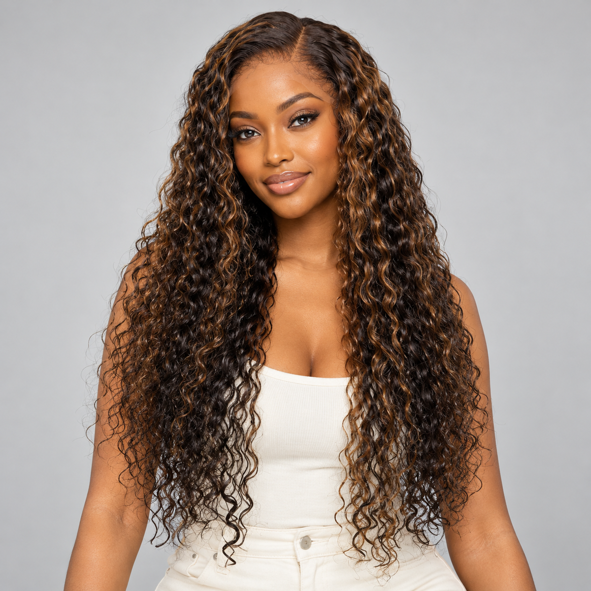 OUTLET | Brown Highlights Funmi Curly Glueless 5x5 Closure Lace Long Curly Wig Beginner Friendly -SA ONLY-13