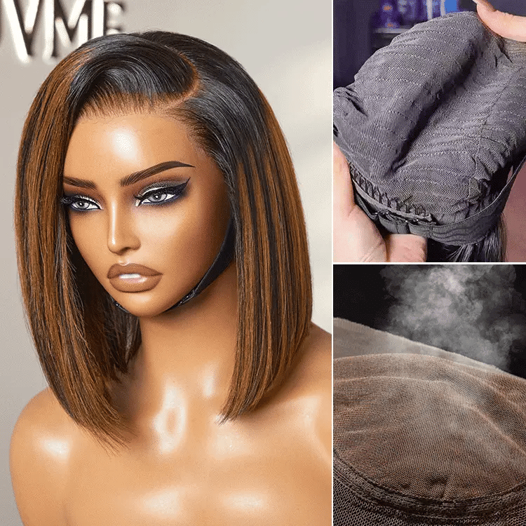 OUTLET | Brown Highlight Silky Blunt Cut Bob Glueless Lace Wig SA ONLY-03
