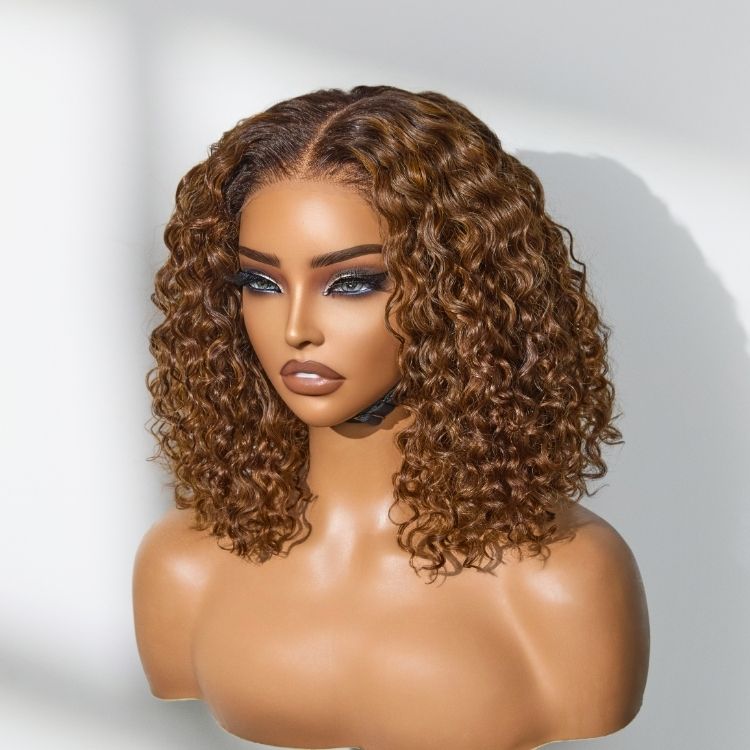 Worth I Brown Highlight Deep Curly Glueless 5x5 Closure Pre-Cut Lace Wig-09
