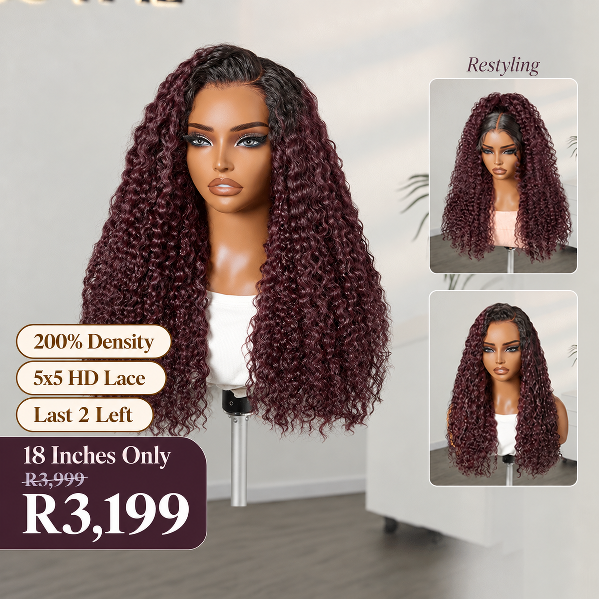 VolumeMAX™ 200% Density ReadytoGo Beginner Friendly Burgundy Glueless 5x5 Closure Lace HD Lace 22 inches Curly Wig-15