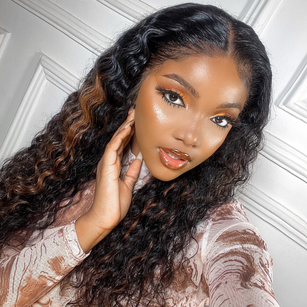 Gorgeous Blonde Highlights Loose Water Wave 13x4 Frontal HD Lace Free Part Long Wig 100% Human Hair-02