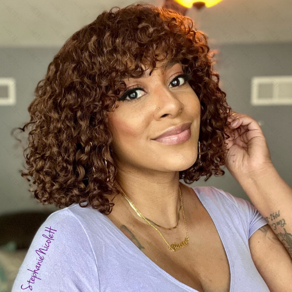 Ombre Brown Short Curly Throw On & Go Fringe Glueless Wig | Beginner Friendly-01