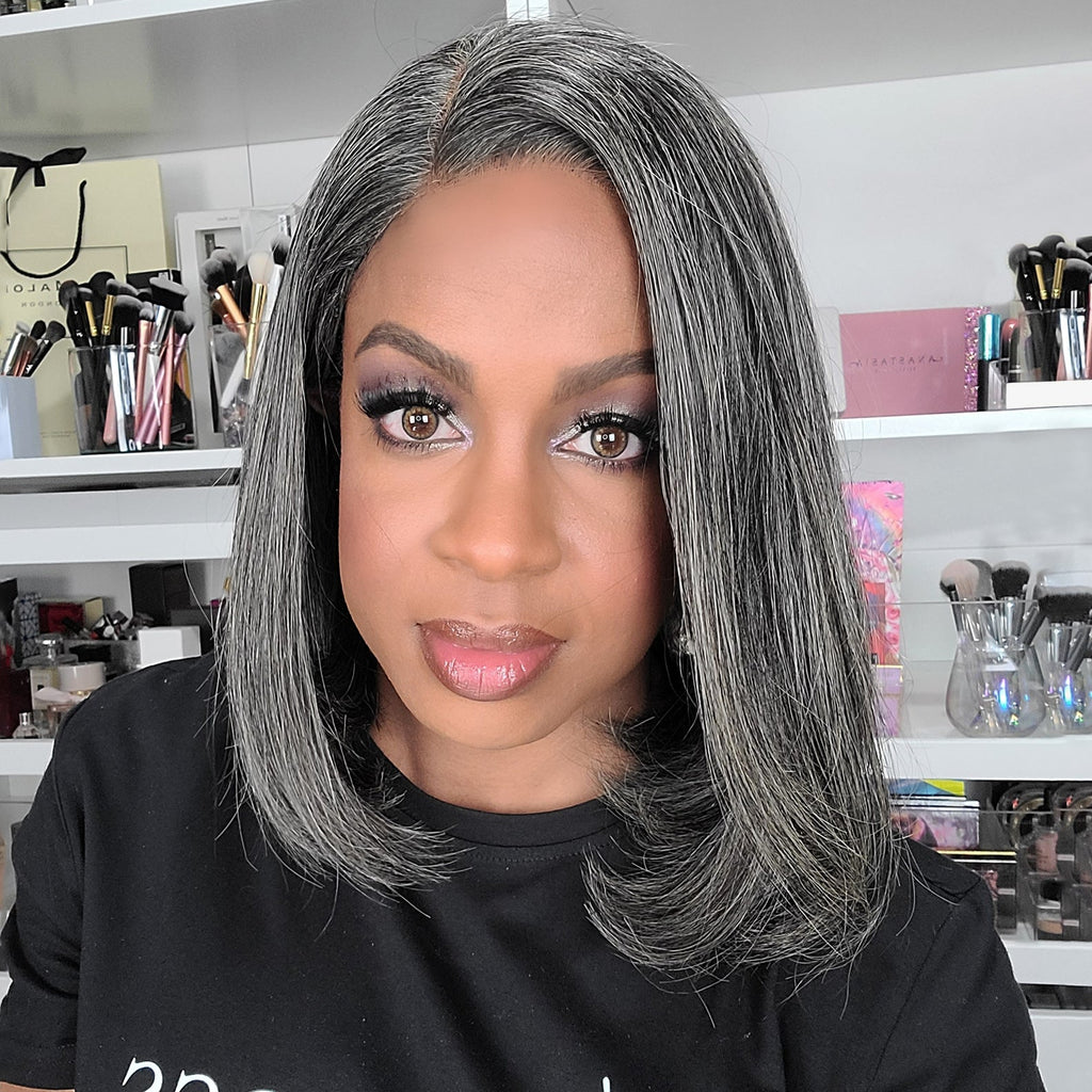 Salt & Pepper Color 4x4 closure Bob Wig-02