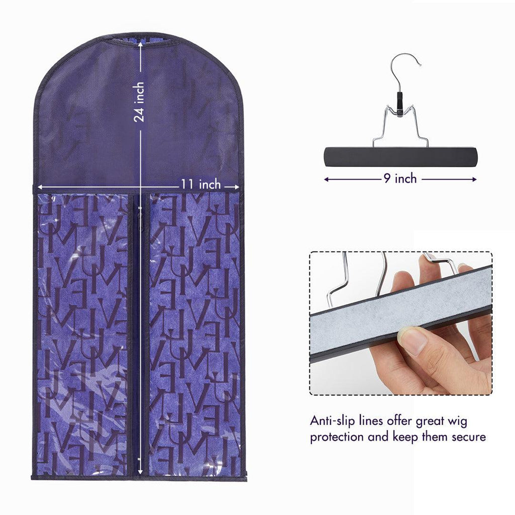 1PCS Portable Hair Extension Storage Wig Bags with Anti-slip Wooden Hanger & Transparent Zip Up Closure-02
