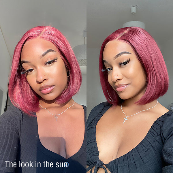 Worth | Reddish Purple Side Part Minimalist Lace Bob Wig-06