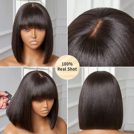 OUTLET | Readytogo Glueless Yaki Straight Bob Wig With Bangs HD Lace Wig