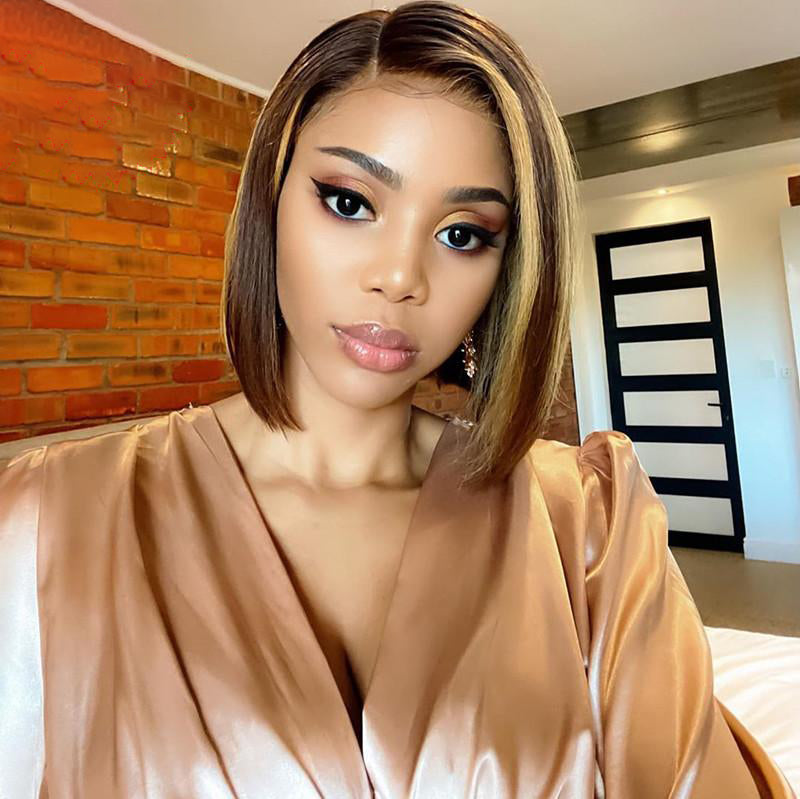 ReadytoGo Highlight Brown Glueless Bob Frontal T Part Lace Wig Side Part | PrePlucked+KnotsBleached-02