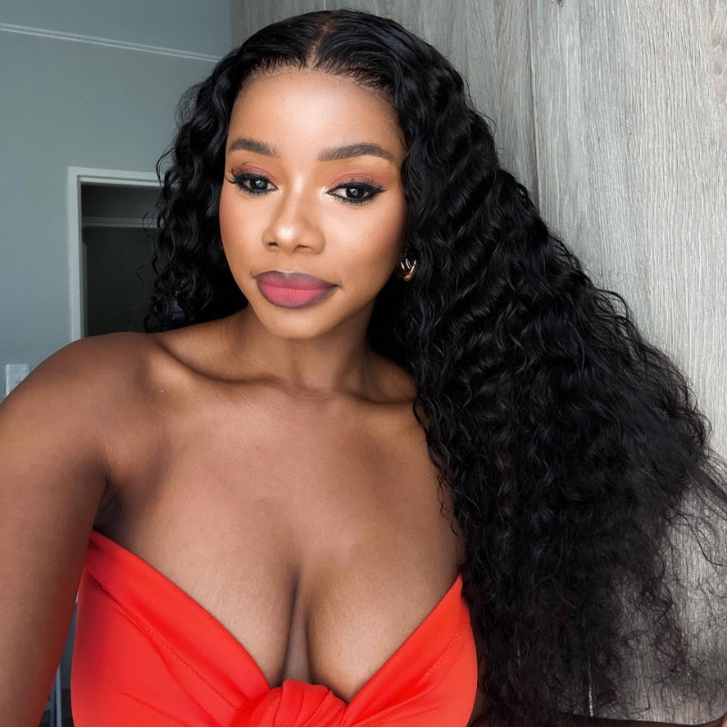 Stunning Natural Black Curly Wig 13x4 Frontal Lace Wig-02