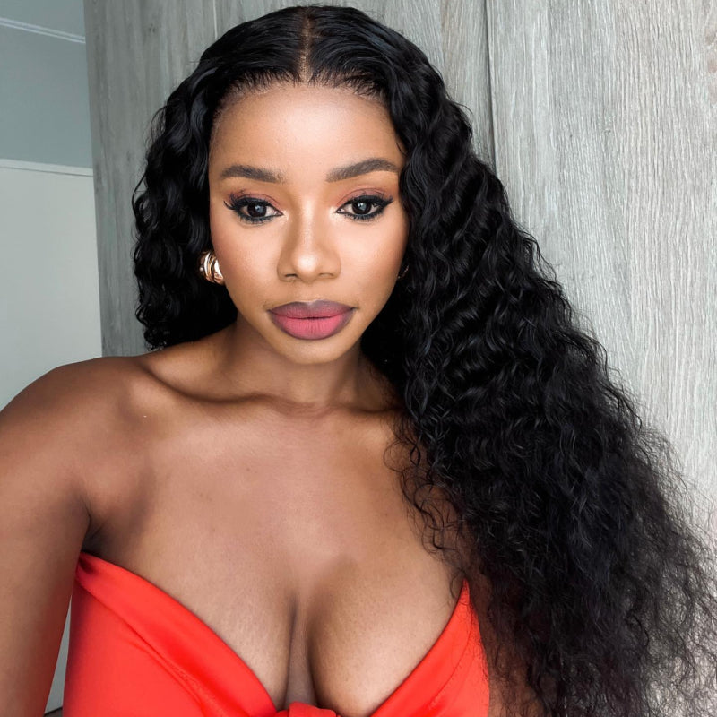 Stunning Natural Black Curly Wig 13x4 Frontal Lace Wig-03