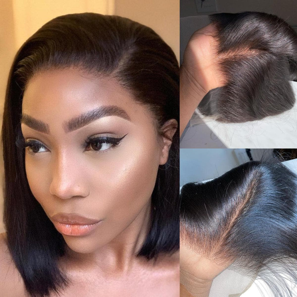 ReadytoGo New Launch Glueless Bob 12 inches Frontal T Part Lace Wig Side Part | PrePlucked+KnotsBleached