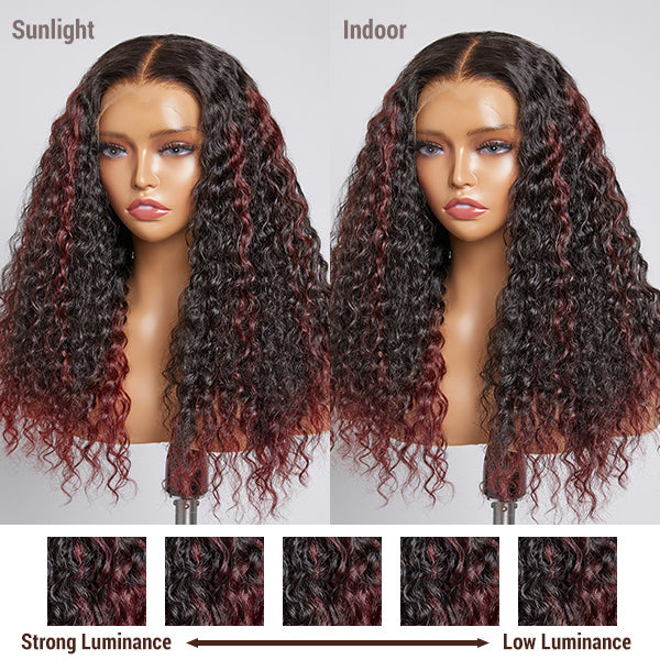 Worth | Burgundy Tails Highlight Deep Wave Glueless 13x4 Frontal Lace Long Wig 100% human hair-02