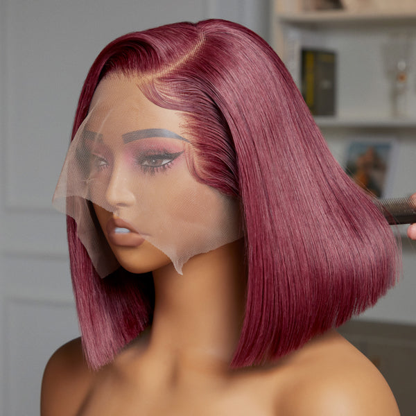 Worth | Reddish Purple Side Part Minimalist Lace Bob Wig-01